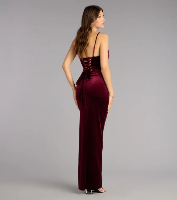 Sloane Velvet Lace-Up Column Dress - Image 4