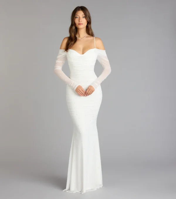 Lindsey Pearl Cold Shoulder Mermaid Formal Dress - Image 4