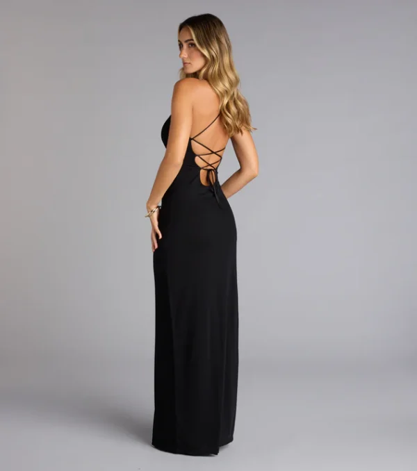 Adriane Beaded Floral Lace-Up Formal Dress - Image 2