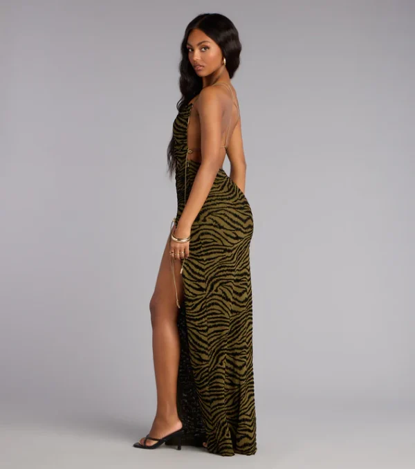 Wild Intentions Zebra Velvet Maxi Dress - Image 4